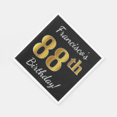 ブラック、フェイク金ゴールド88誕生日+名前をカスタムする スタンダードランチョンナプキン (角)