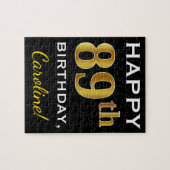 ブラック、フェイク金ゴールド89誕生日+名前をカスタムする ジグソーパズル (横)