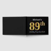 ブラック、フェイク金ゴールド89th Birthday Party +名前をカスタムする ゲストブック (全面)