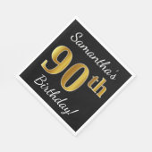 ブラック、フェイク金ゴールド90誕生日+名前をカスタムする スタンダードランチョンナプキン (角)