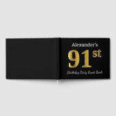 ブラック、フェイク金ゴールド91stバースデーパーティー+名前をカスタムする ゲストブック (全面)