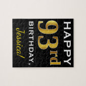 ブラック、フェイク金ゴールド93番目の誕生日+名前をカスタムする ジグソーパズル (横)