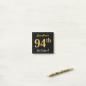 ブラック、フェイク金ゴールド94番目の誕生日、名前をカスタムする付き ポストイット (デスク上)