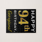 ブラック、フェイク金ゴールド94番目の誕生日+名前をカスタムする ジグソーパズル (横)