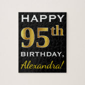 ブラック、フェイク金ゴールド95番目の誕生日+名前をカスタムする ジグソーパズル (縦)