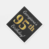 ブラック、フェイク金ゴールド95番目の誕生日+名前をカスタムする スタンダードランチョンナプキン (角)