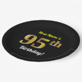 ブラック、フェイク金ゴールド95番目の誕生日+名前をカスタムする ペーパープレート (アングル)