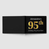 ブラック、フェイク金ゴールド95th誕生日パーティー+名前をカスタムする ゲストブック (全面)