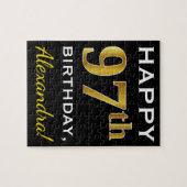 ブラック、フェイク金ゴールド97番目の誕生日+名前をカスタムする ジグソーパズル (横)