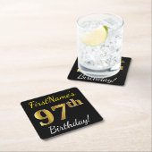 ブラック、フェイク金ゴールド97番目の誕生日+名前をカスタムする スクエアペーパーコースター (インサイチュ)