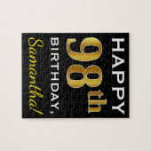 ブラック、フェイク金ゴールド98誕生日+名前をカスタムする ジグソーパズル (横)