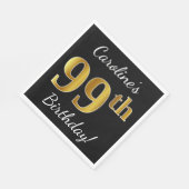 ブラック、フェイク金ゴールド99誕生日+名前をカスタムする スタンダードランチョンナプキン (角)
