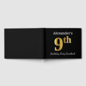 ブラック、フェイク金ゴールド9th Birthday Party +名前をカスタムする ゲストブック (全面)
