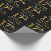 ブラック、フェイク金ゴールド「HAPPY 17誕生日」 ラッピングペーパー (角)