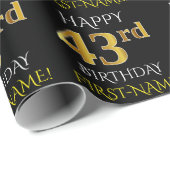 ブラック、フェイク金ゴールド「HAPPY 43rd誕生日」 ラッピングペーパー (ロールコーナー)