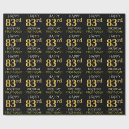 ブラック、フェイク金ゴールド「HAPPY 83rd誕生日」 ラッピングペーパー