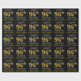 ブラック、フェイク金ゴールド「HAPPY 96誕生日」 ラッピングペーパー