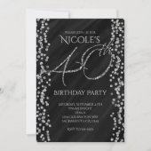 ブラック & フェイク シルバー グリッター グラム 40 40歳の誕生日 招待状 (正面)