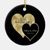 ブラック&フォイル金ゴールドハート セラミックオーナメント (正面)