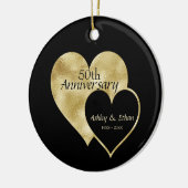 ブラック&フォイル金ゴールドハート セラミックオーナメント (左)