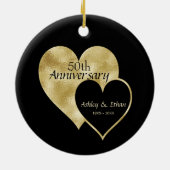 ブラック&フォイル金ゴールドハート セラミックオーナメント (裏面)