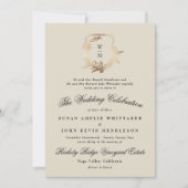 ブラック&フォーマルクリームモノグラム金ゴールドリース結婚ズ 招待状 (正面)