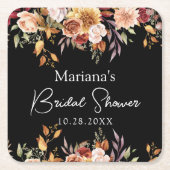 ブラック フォール フラワーのブライダルシャワー スクエアペーパーコースター (正面)