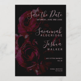 ブラック フラワーの水彩 結婚式のSave the Date 招待状