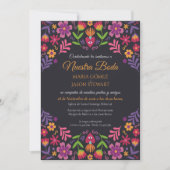 ブラック フラワー フィエスタ Nuestra Boda スペイン 結婚式 招待状 (正面)