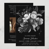 ブラック フローラル お悔やみ 葬儀 記念 お知らせ 招待状 (正面/裏面)