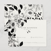 ブラック フローラル ウェディング RSVP カード (正面/裏面)