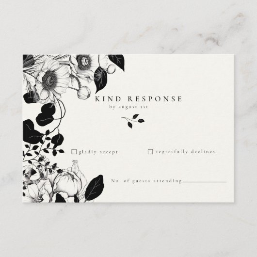 ブラック フローラル ウェディング RSVP カード (正面)