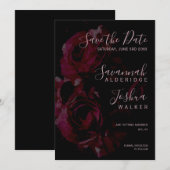 ブラック フローラル ウォーターカラー ウェディング セーブ・ザ・デート 招待状 (正面/裏面)