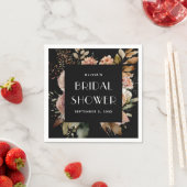 ブラック フローラル ブライダル シャワー | ボヘミアンチック エレガント スタンダードカクテルナプキン (インサイチュ)