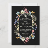 ブラック フローラル 1 枚の写真を使った卒業おめでとうの案内 招待状 (正面)