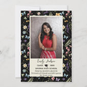 ブラック フローラル 1 枚の写真を使った卒業発表の招待状 招待状 (裏面)