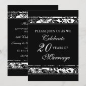 ブラック フローラル 20周年 パーティー 招待状 (正面/裏面)