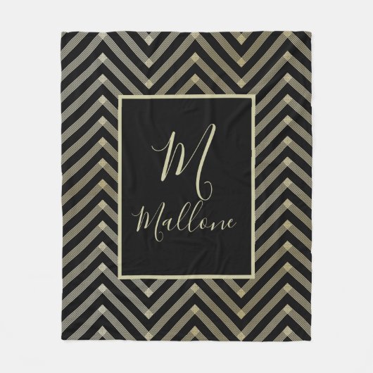 ブラック、ブラウニー&金ゴールドモノグラム フリースブランケット (正面)