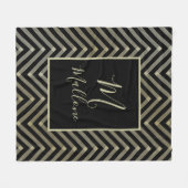 ブラック、ブラウニー&金ゴールドモノグラム フリースブランケット (正面(横))