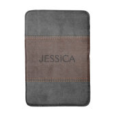 ブラック&ブラウンステッチヴィンテージレザー バスマット (正面縦)