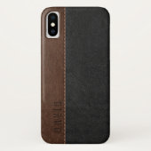 ブラック&ブラウンフェイクヴィンテージレザーテクスチャ Case-Mate iPhoneケース (裏面)