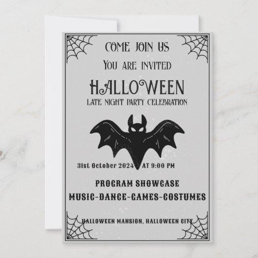 ブラック&ブラウンヴィンテージハローウィンパーティ招待 招待状 (正面)