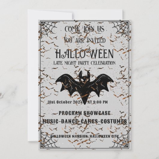 ブラック&ブラウンヴィンテージハローウィンパーティ招待 招待状 (正面)