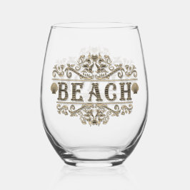 ブラック&ブラウンヴィンテージビーチ ステムなしワイングラス