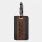 ブラック&ブラウンヴィンテージレザーテクスチャ ラゲッジタグ (裏面縦)