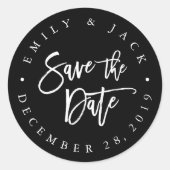 ブラック |ブラシモダン文字の日付を保存 ラウンドシール (正面)