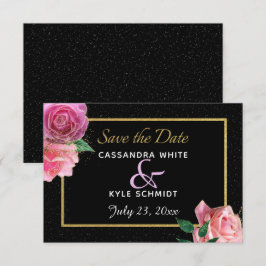 ブラック&ブラックグリッター&ピンクローズ結婚ズ セーブザデート
