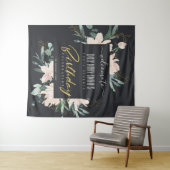 ブラック ブラッシュ ゴールド フローラル 誕生日 おめでとう いつでも タペストリー (インサイチュ(横))