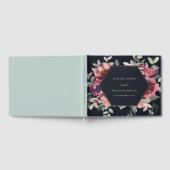 ブラック ブラッシュ バーガンディ ウォーターカラー フラワー ウェディング ゲストブック (全面)