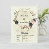 ブラック ブラッシュ ピンクの花 ボタニカル ウェディング 招待状 (スタンド正面)